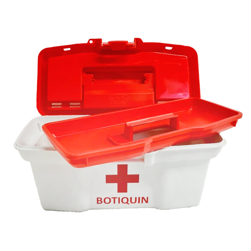 Caja de Primeros Auxilios / BOTIQUIN 16″ 40,5×23,5×18 color BLANCA  c/bandeja divisora y Tapa Organizadora Con Cerradura Plástica REFORZADA –  Plastica VC